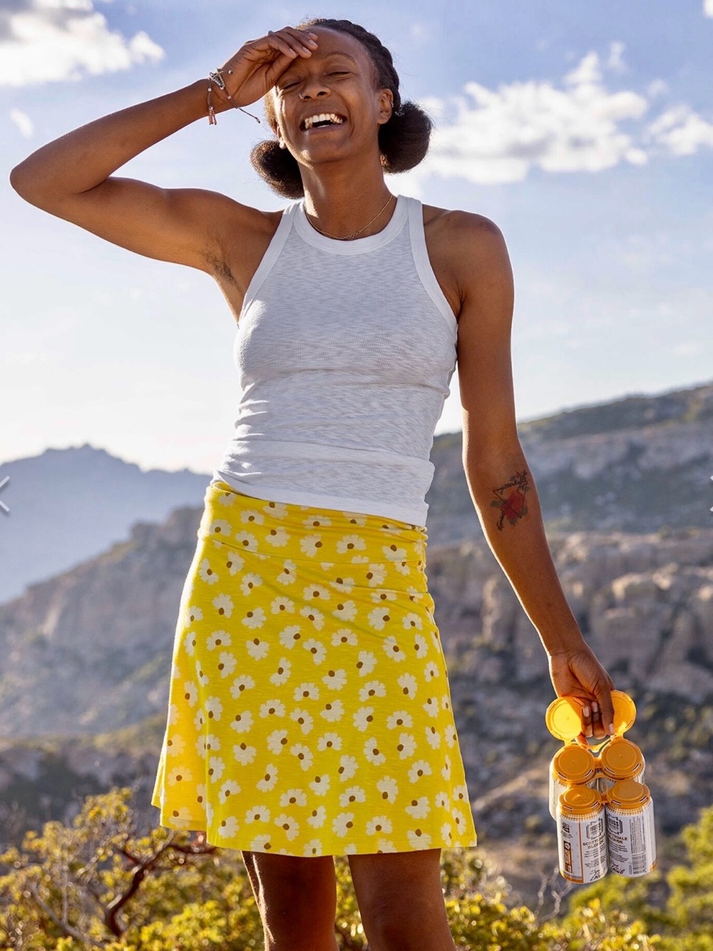 Toad&Co Yellow Floral Circle Skirt Small